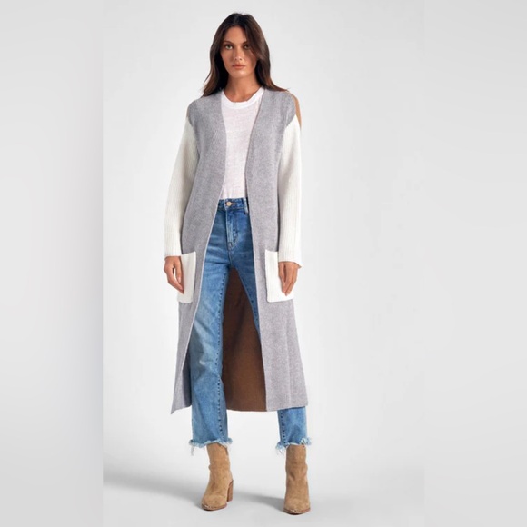 NWT Elan Grey Color Block Kitson Cardigan- Small - Picture 3 of 4